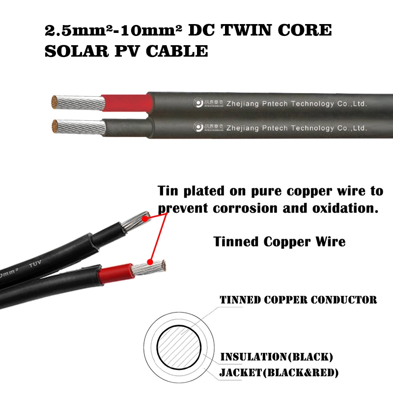 La certificación de CQC 1000V DC doble núcleo de cobre de la PV1-F 2X4.0mm2 4mm Auto Cable Eléctrico Cable Solar PV