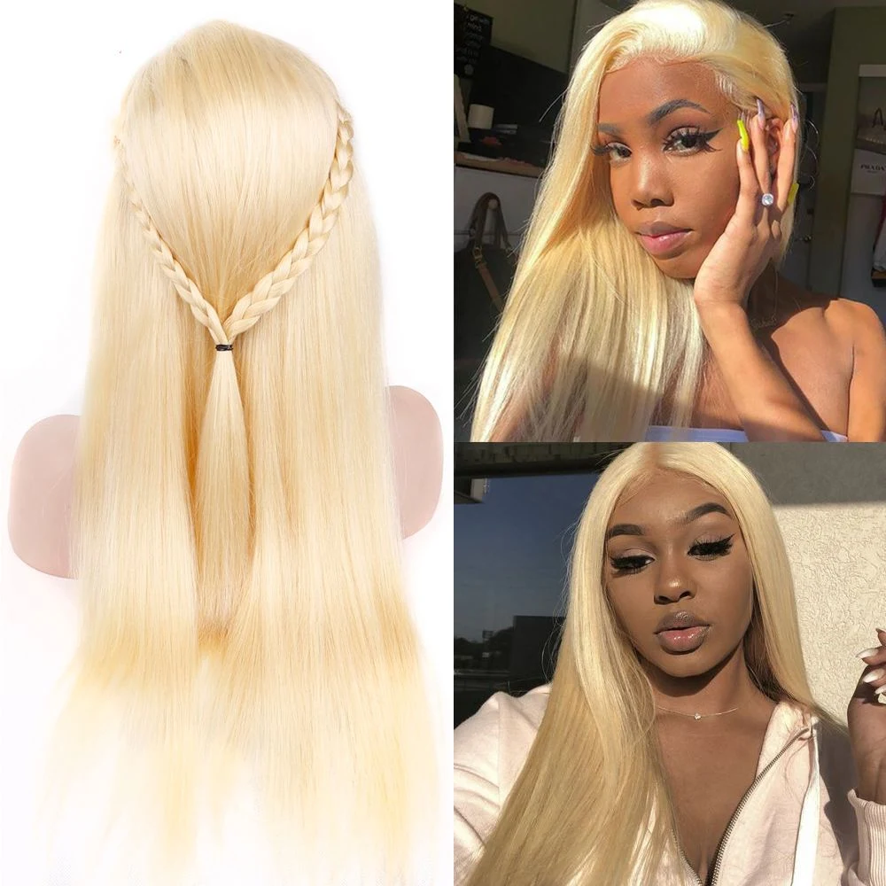 Amazon Europe and America Women's Blonde Chemical Fiber Wig Straight Human Hair with Center Parting