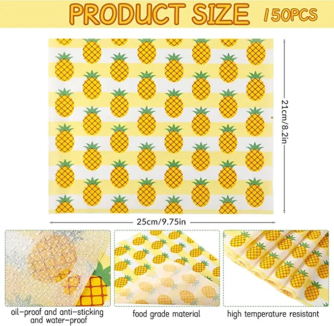 150 Piece Wax Paper Sheet for Food Waterproof Sandwich Wrapping Paper Greaseproof Wrapping Tissue Food Picnic Paper Basket Liners for Summer Tropical Nurse Day