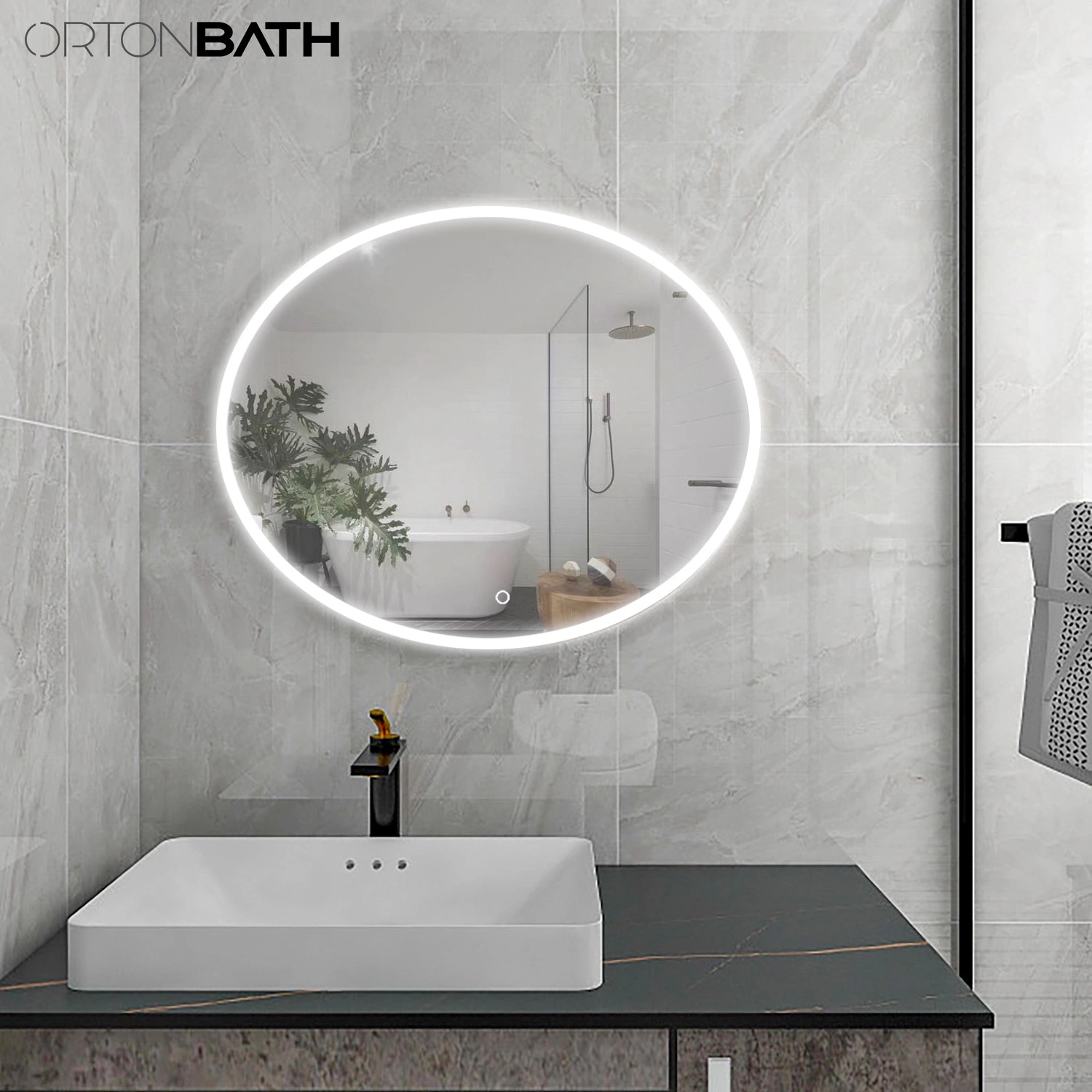 Ortonbath Newest Design Wholesale/Supplier Home D&eacute; Cor Luxury Rectangle Smart Glass Furniture LED Light Acrylic Illuminated Wall Mirror LED Mirror