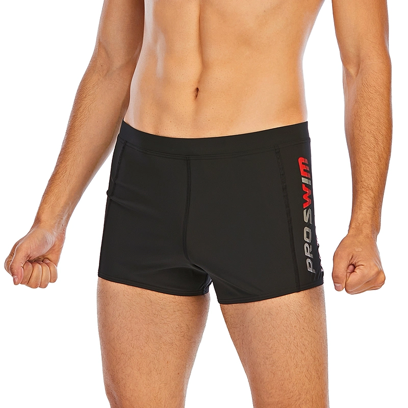 Men Swimwear Elastic Surf Trunk Black Swim Briefs with Print