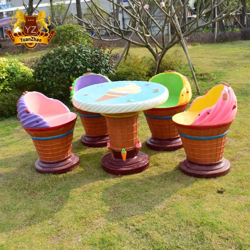 Outdoor Garden Furniture Fiberglass Ice Cream Table and Chairs for Shop Decoration