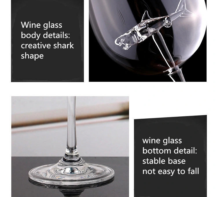 Creative Shark Clear Glass Wine Goblet High Borosilicate Glassware Long Stem Red Wine Glass