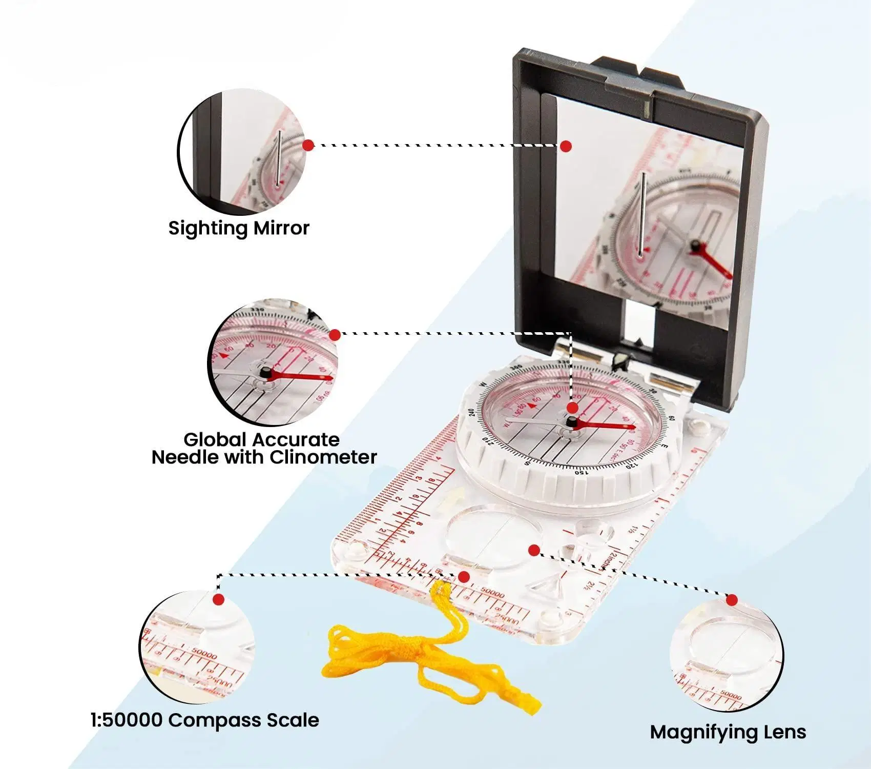 Navigation Waterproof Backpacking Mirror Adjustable Declination Map Reading Hunting Compass