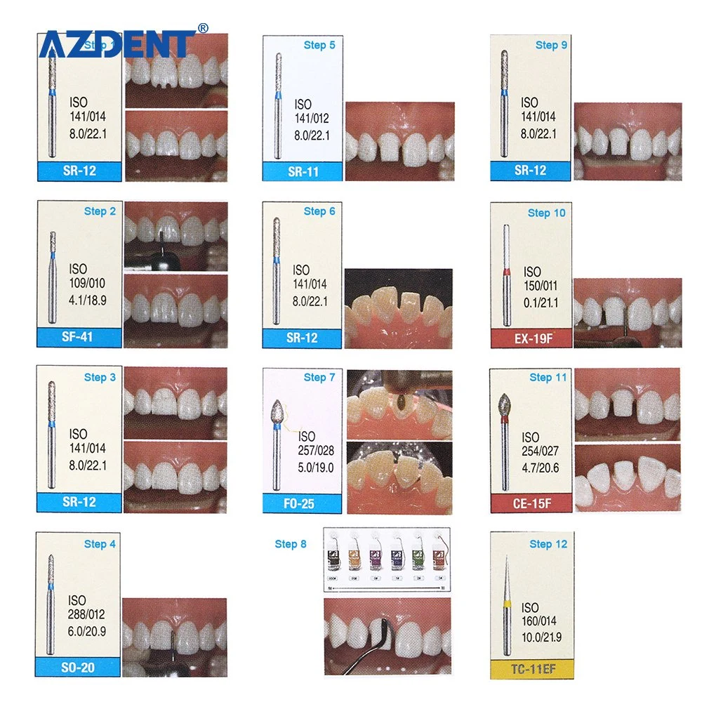 Azdent Dental Diamond Bur Fg Crown Preparation Anterior Teeth Kit