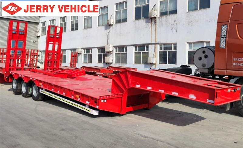 3/4/5 Axles 50 80tons Steering Extendable Drop 4 Axle 16m Low Bed Low Bed Semi Truck Trailer