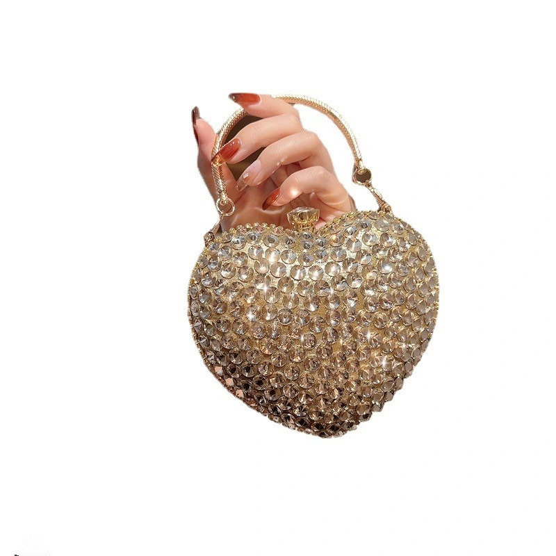 Eb1606 Heart Shaped Clutch Rhinestone Evening Bags for Lady Women Prom Gold Crystal Hand Bag