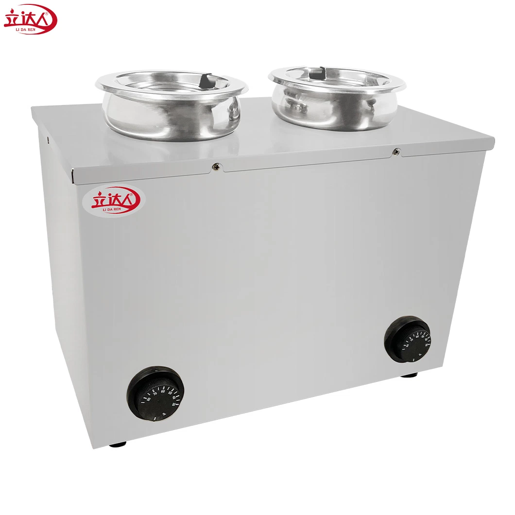 Stainless Steel Bain Marie Electric Food Warmer and Buffet Server Double Section with 2 Round Wells, Pots, Pans for hotel amenity