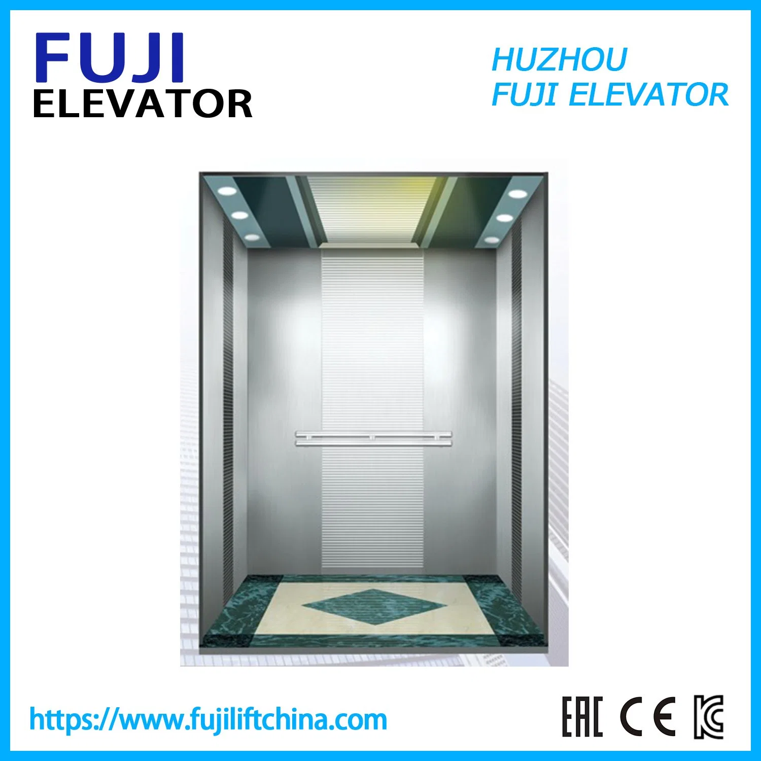 FUJI Brand Passenger Elevator 1150kg 2.0m/S Golden Titanium Mirror Etching Home Panoramic Villa Passenger Lift with Machine Roomless