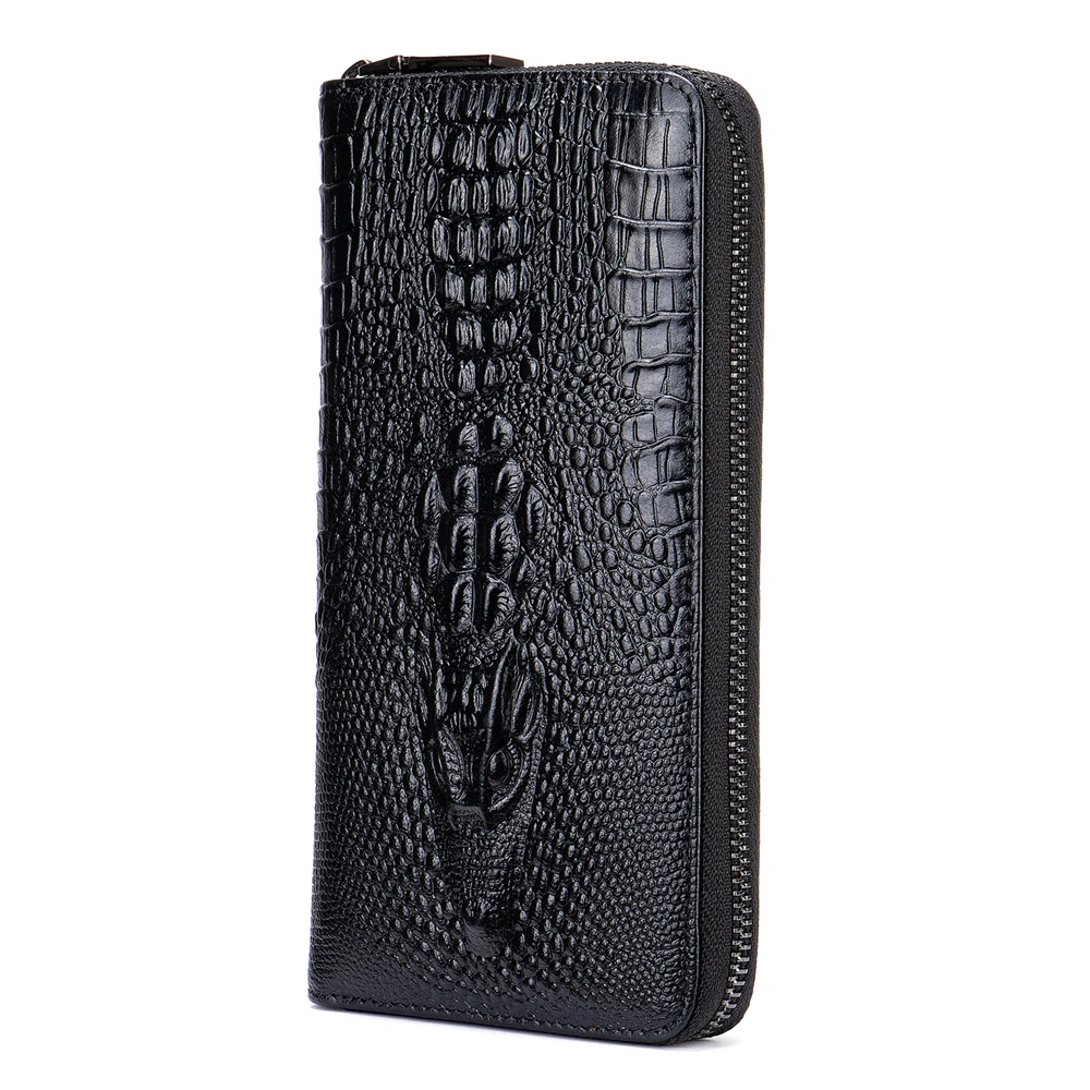 Men Long Wallet Luxury Crocodile Embossed Genuine Leather Clutch Business Zipper Wallets