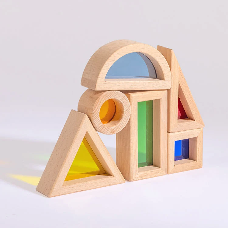 Arco colorido juego de puente de piedra de la educación Montessori de apilamiento de bloque de construcción de madera para niños