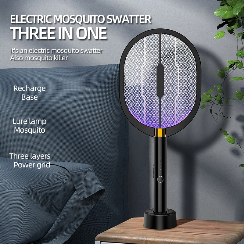 Electric Mosquito Swatter 3000V USB recargable raqueta mosquitos raqueta asesino con luz LED y malla de 3 capas (grande)