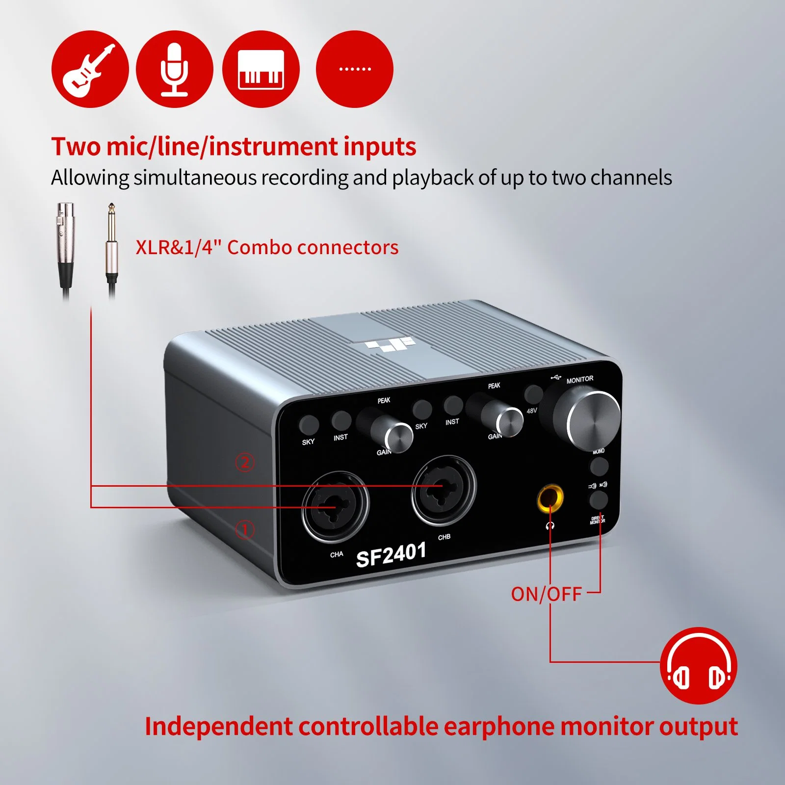 Mixer digital de áudio USB Interface com som Studio-Quality