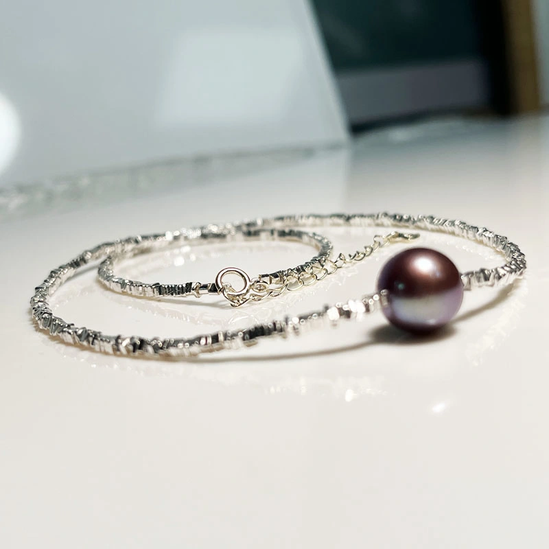 Burst Broken Silver Necklace 10-11mm Fresh Water Purple Pearl Necklace Small Collarbone Chain Jewelry (CF-PN-017)