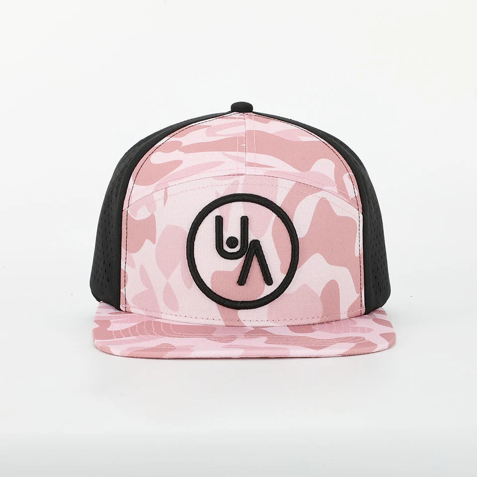 OEM Custom 3D Embroidery Rosa Camo ala plana Cap camionero Snapback