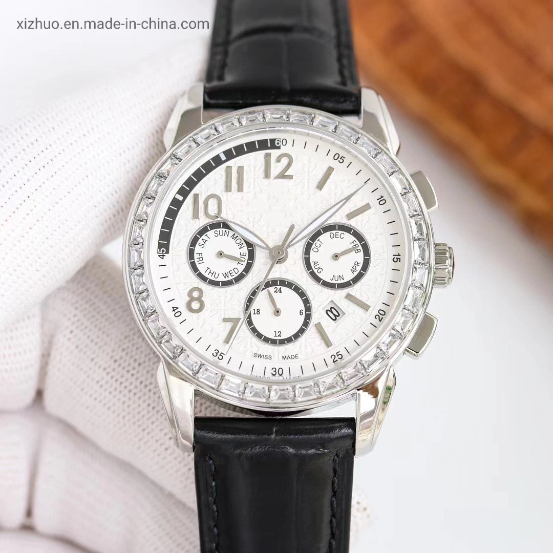 Factory's Newly Designed Diamond Gold Compass PP Men's Mechanical Wrist Watch Multi-Function Fashion Business Men's Watch