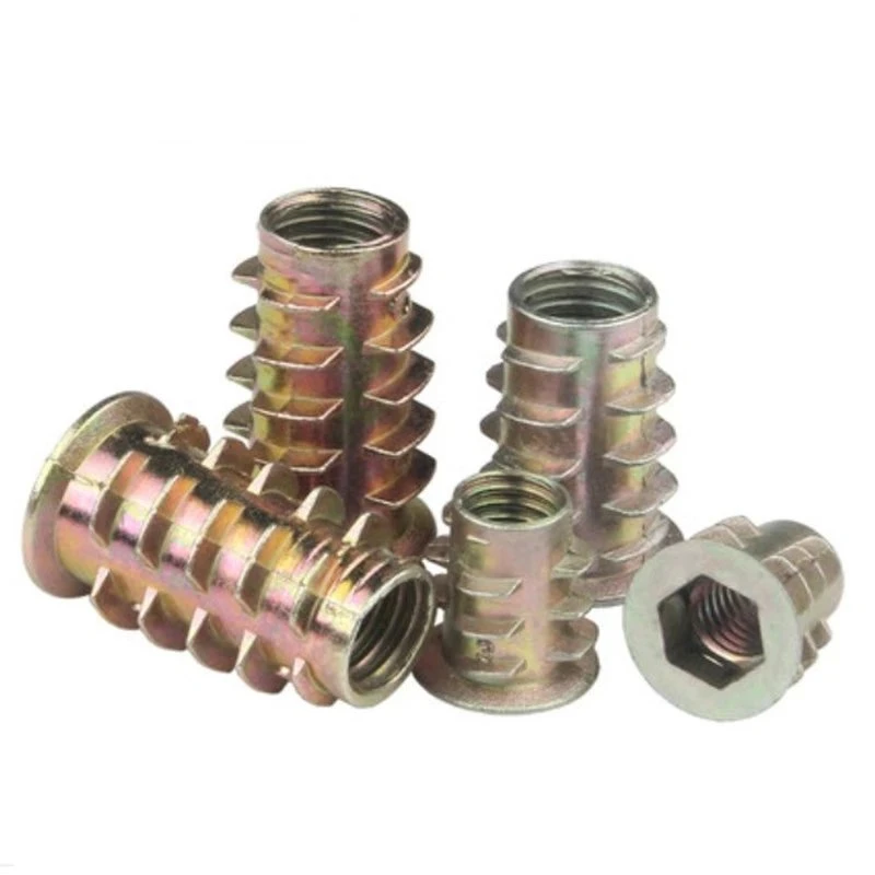 Zinc Alloy Wood Insert Nut Flanged Hex Drive Head Furniture Nuts