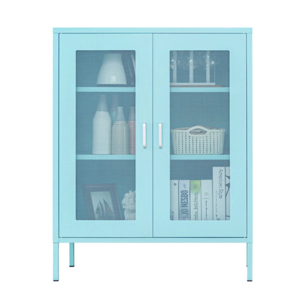 Customized Blue 2 Mesh Door Metal Bathroom Storage Cabinet