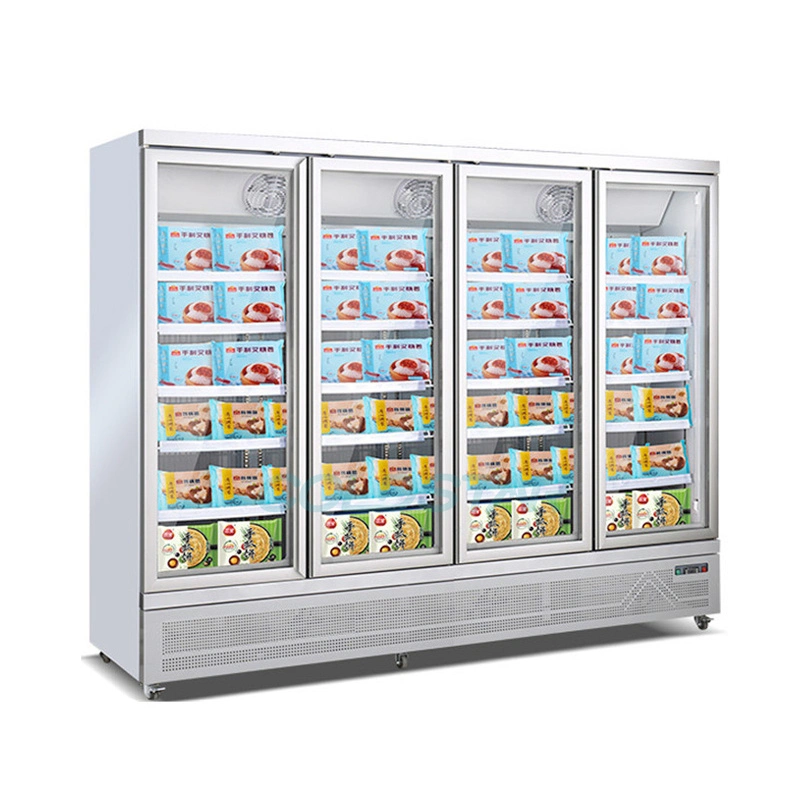 Ice Cream Refrigerator Freezer Supermarket 4-Door Vertical Glass Display Racks