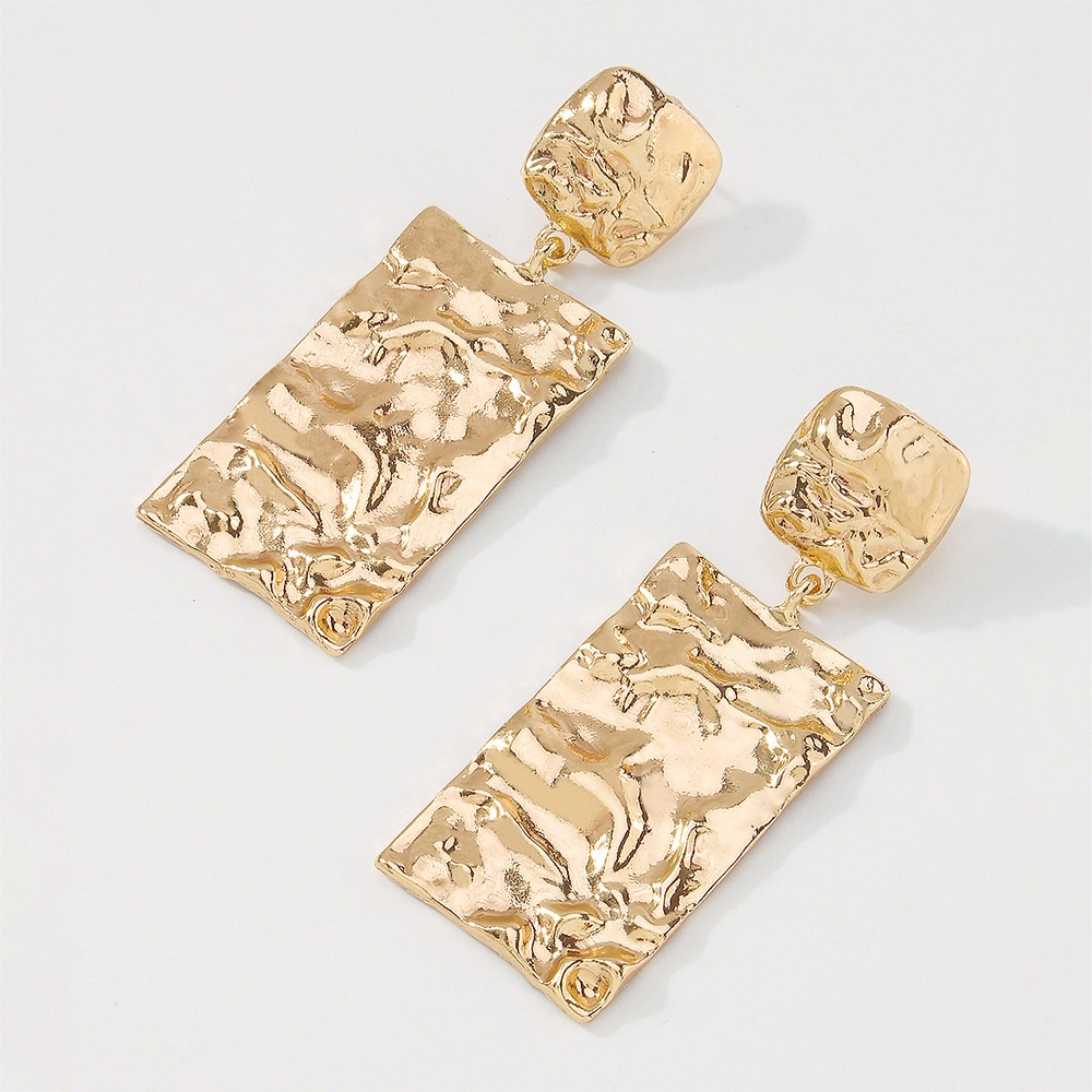 Custom Plating Alloy Pleated Rectangle Earrings