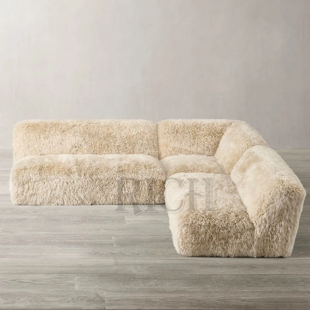 L Shaped Modular Sofa Furniture Fluffy Corner Sofa Couch Sectional Fur Sofa