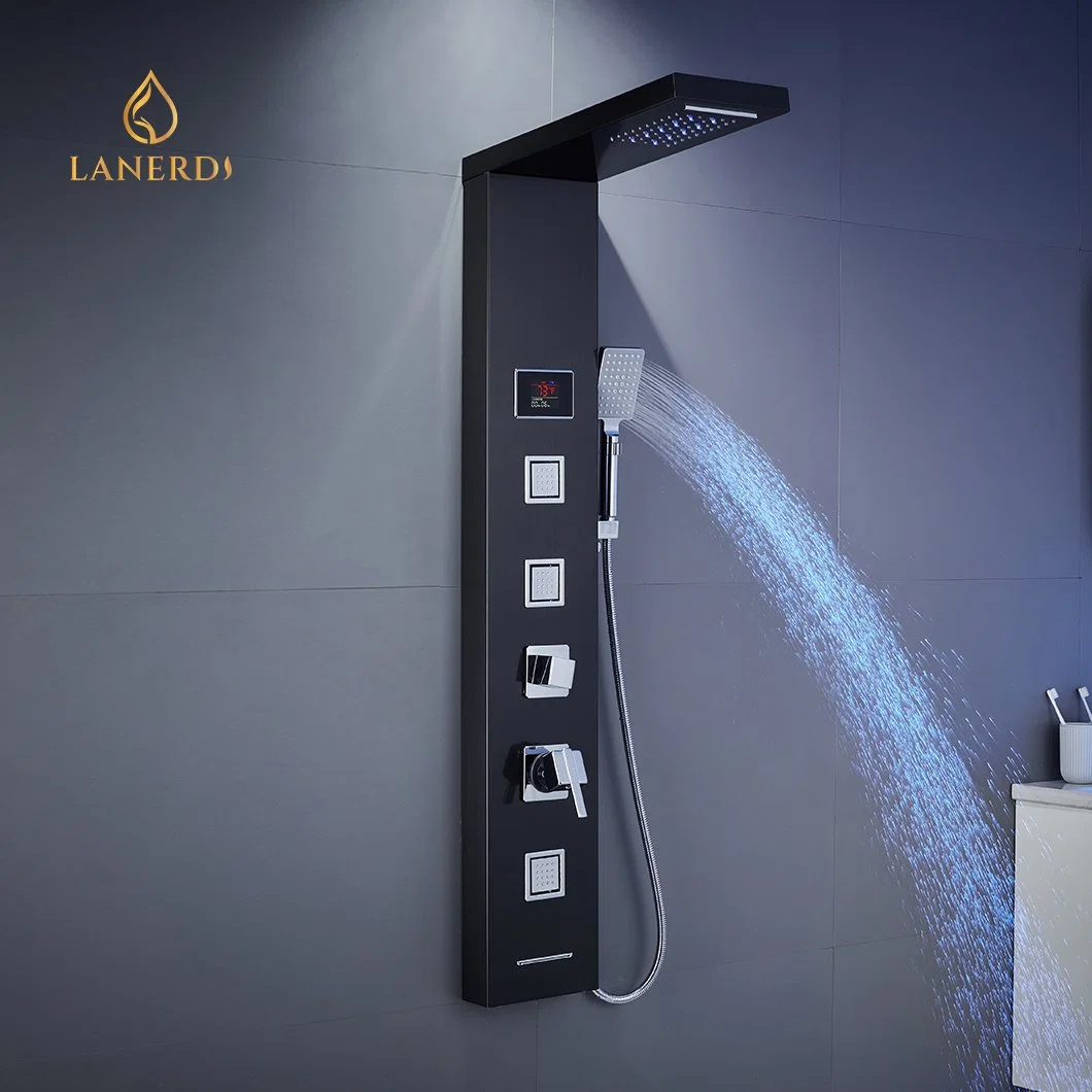 Digitale Temperatur-Anzeige Dusche Panel Wasserfall Regen Dusche Wasserhahn Set SPA Badezimmer LED-Duschpanel