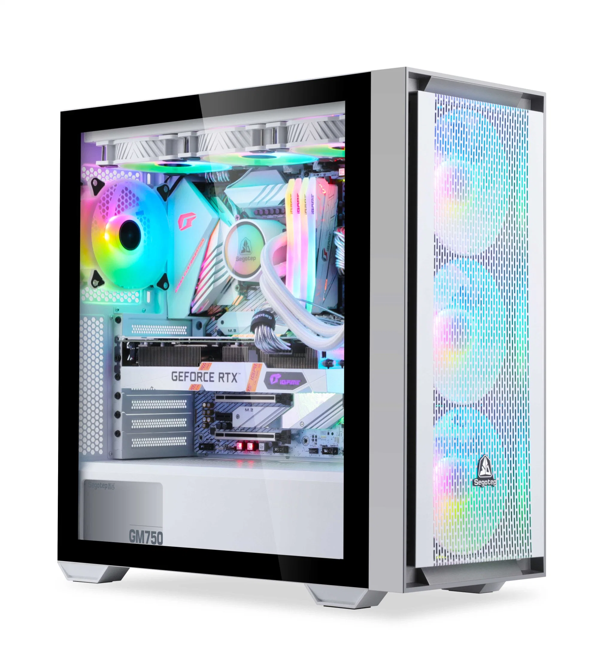 Segotep Gank 360 Magnetic Front Mesh Panel ATX Computer Case with Optimized Airflow Top 360 Water Cooling Glass Side Panel Chassis