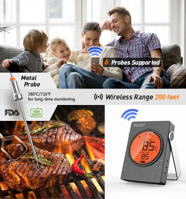 196FT Long Range Bluetooth Truly Wireless Thermometer for Grill, BBQ, Smoker