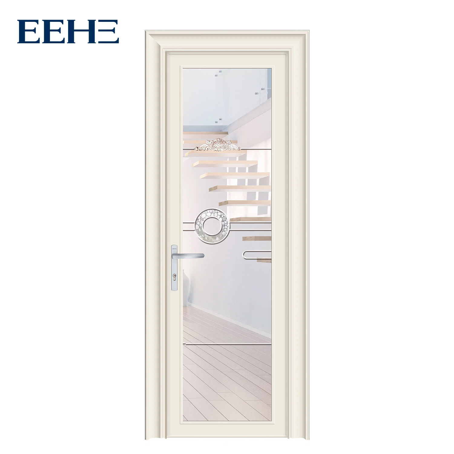 Customized Pattern Decorative Residential Bathroom Toilet Aluminum Casement Door with Frosted Glass