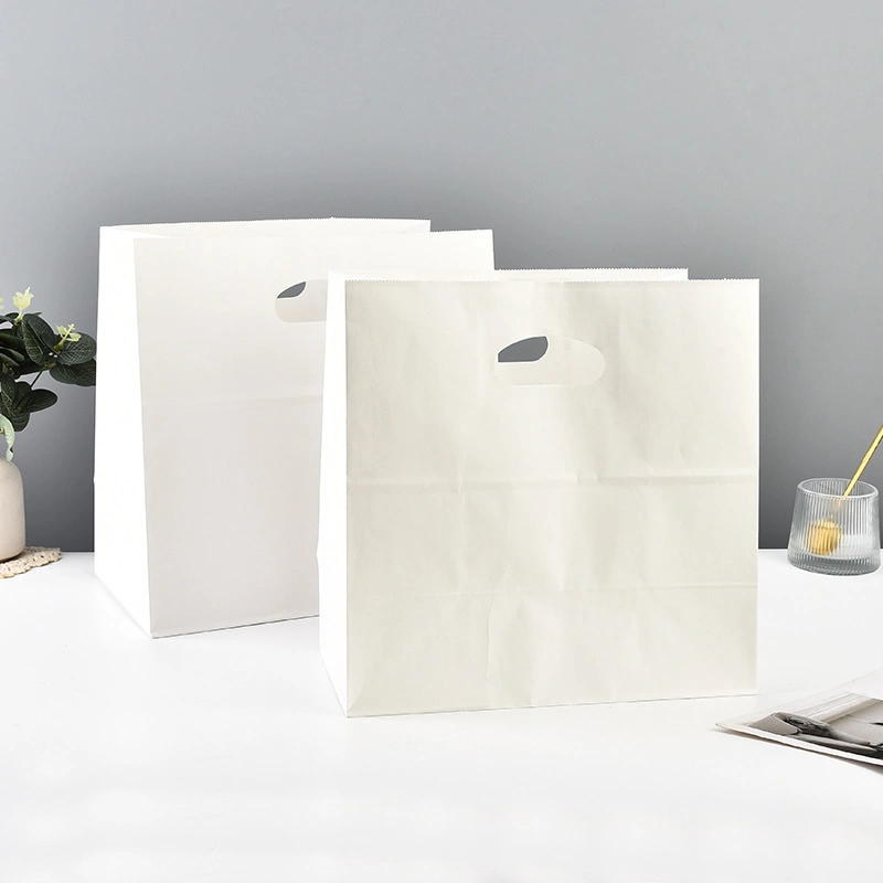 Custom Wholesale Handbags Promotional Bag Fast Food Packaging Kraft Paper Takeaway Die Cut Handle Paper Bag