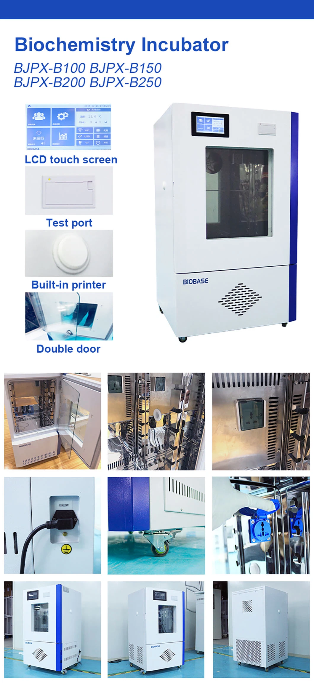 Biobase China 100 Liters Medical Lab Biochemical Incubator with Built-in Printer