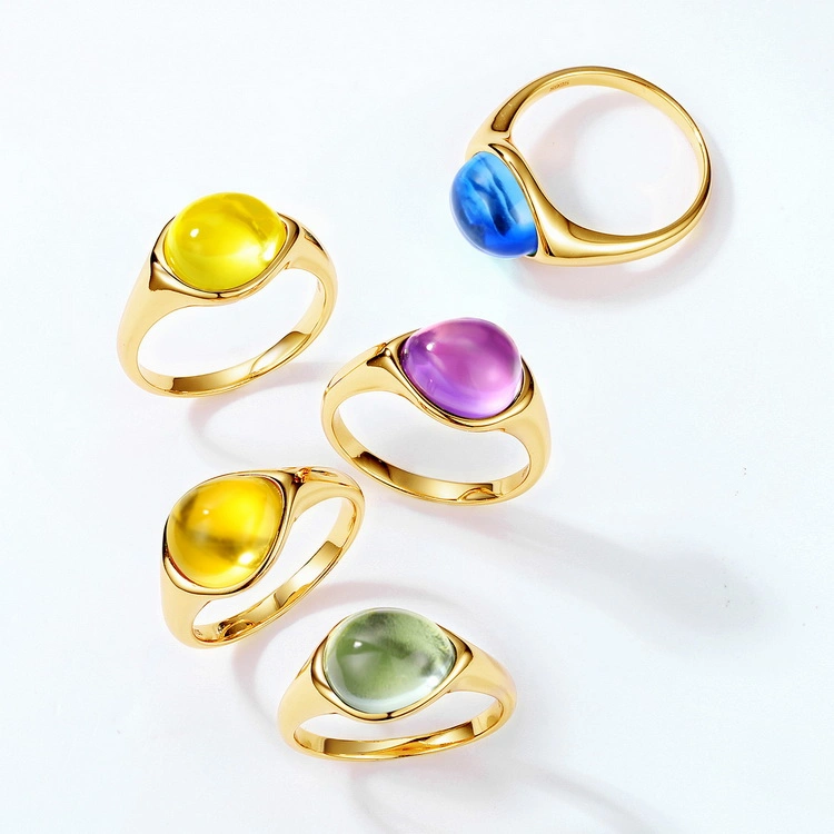 Factory Wholesale/Supplier Jewelry Gold Plated Synthetic Lemon Crystal Amethyst Stone Ring 925 Sterling Silver Women Jewelry