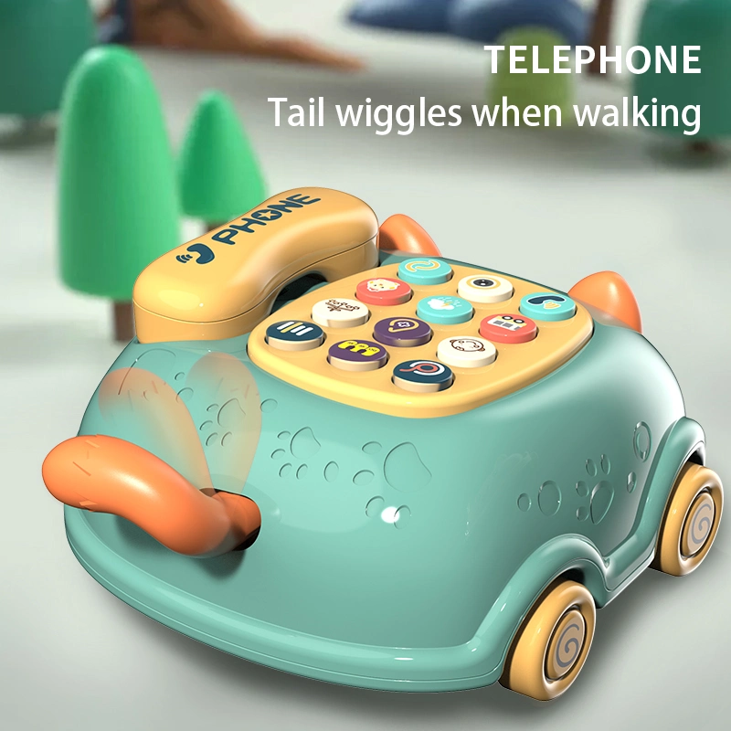 Multifunctional Kids Chinese and English Bilingual Learning Phone Toy Baby Early Educational Pull Line Light Music Toy Telephone