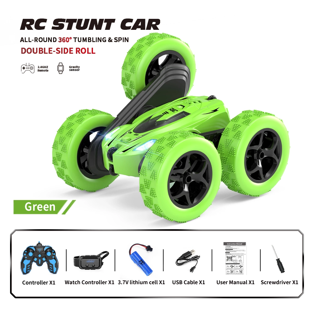 Gesto de mano 2,4G Radio Control Doble cara Roll Toys Drift RC Coche Stunt para niños coche con mando a distancia con reloj