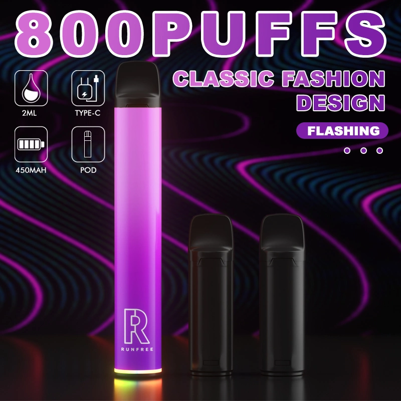 2023 New Inventions One Time Smoking Device Mini Runfree Puff 800 Light Rechargeable Replaceable E Cigarette