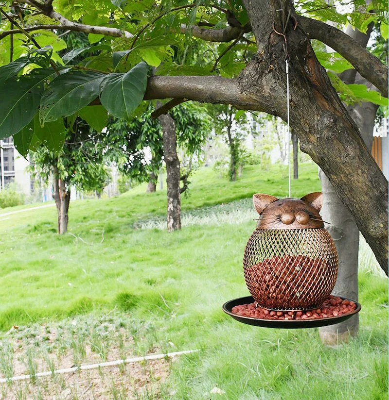 Bird Feeder Hanging Metal Wild Bird Feeders Cat Shape Metal Mesh Bird Feeder for Garden Yard Decoration Outdoor Wbb17983