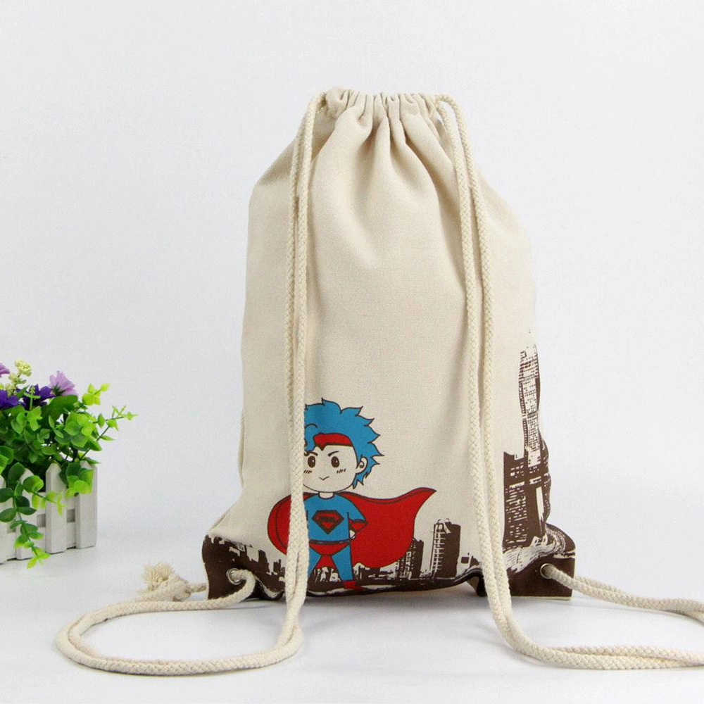 Qingdao Factory Gots Oeko-Tex 100 Heat Transfer Different Gram Weight Free Design Long and Short Handle Organic Cotton Cancavs Pouch/Double Drawstring Bag for S