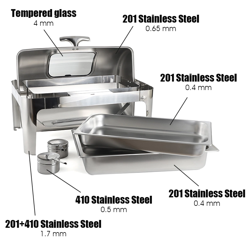 Beweglicher Boden Edelstahl Scheuern Schüssel Set Buffet Food Warmer Mit Fenster