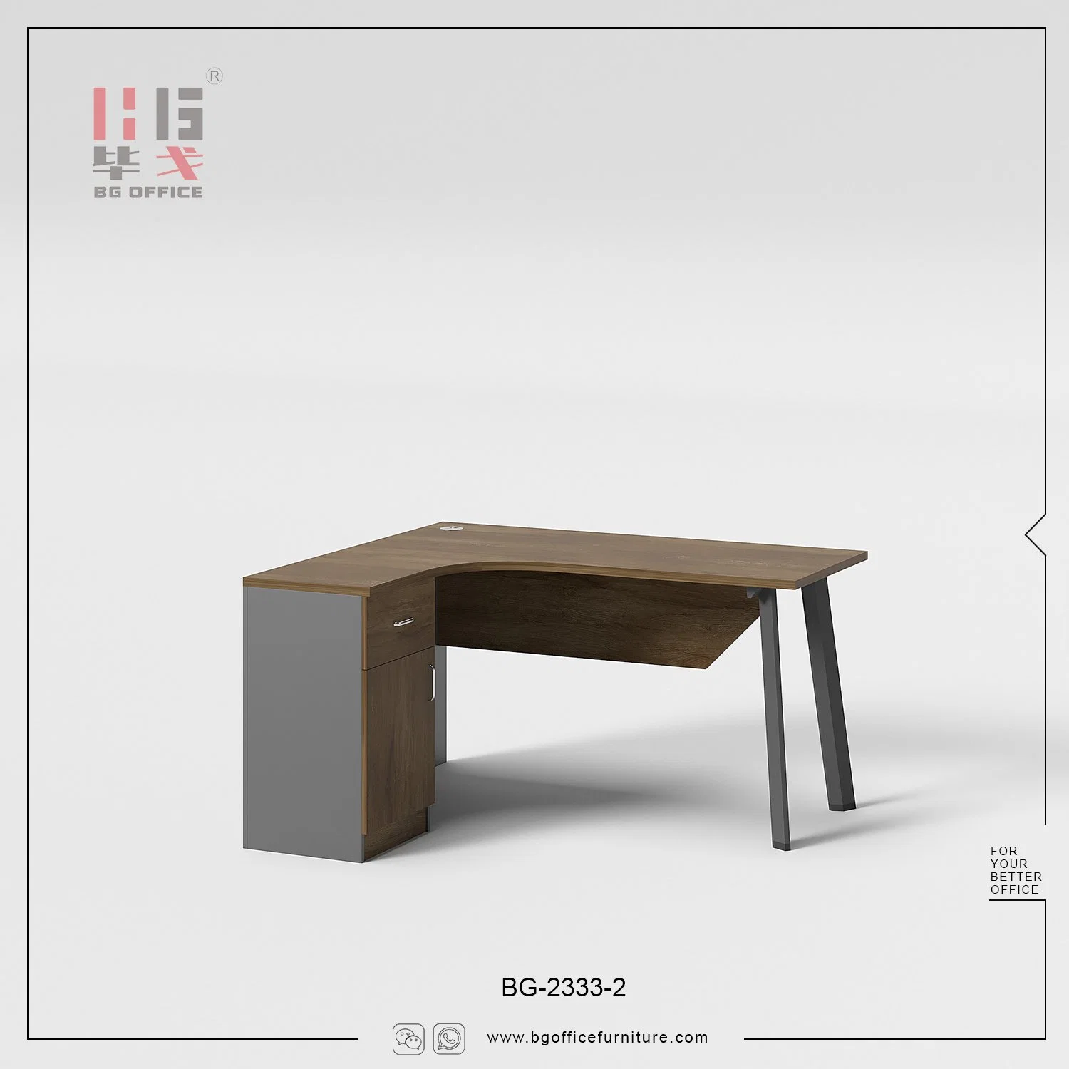 Classic Wooden Office Furniture Staff Small Desk Melamine Iron L-Shaped Computer Table