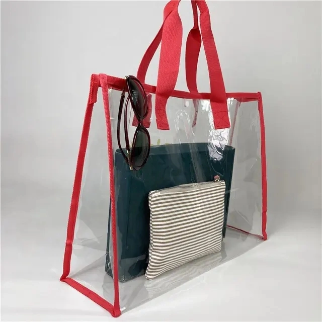 PVC Tote Shopping Bag Shoulder Transparent PVC Clear Duffle Bag with Logo Zipper PVC Beach Hand Bag