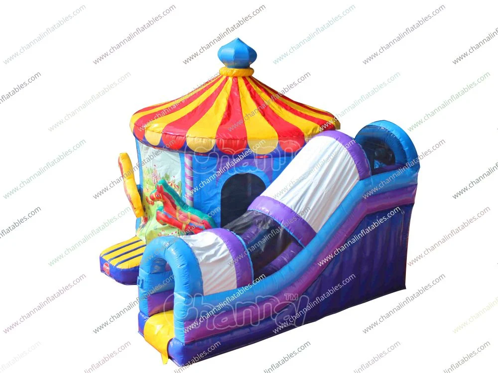 Orginal Design Parc d'attractions pour enfants Carnaval Carousel Combo Slide Bouncy Castle Jumping House des rebonds inflatables