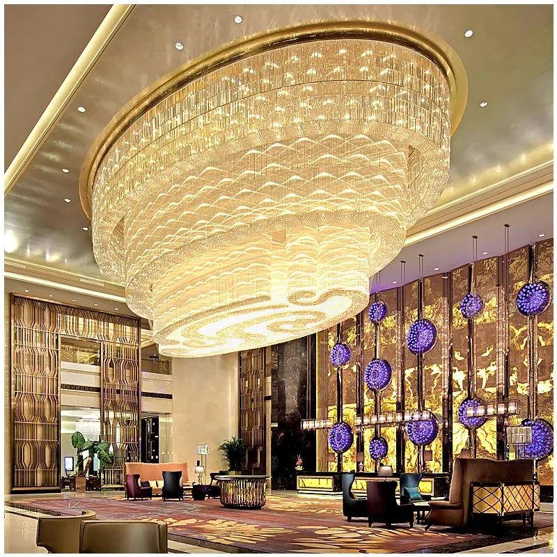 Big Hotel Project Modern Luxury Gold Crystal Ceiling Light Hotel Banquet Hall LED Chandelier Large Ceiling Crystals Chandelier