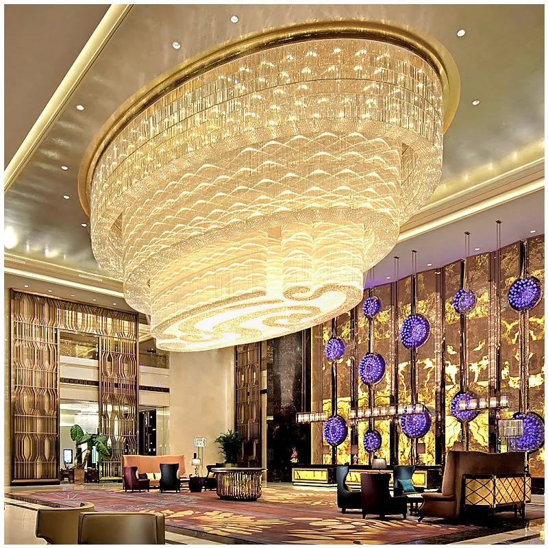 Big Hotel Project moderno Hotel de Lujo con Cristal de Oro Salón de banquetes LED Chandelier grandes Cristales de techo Chandelier