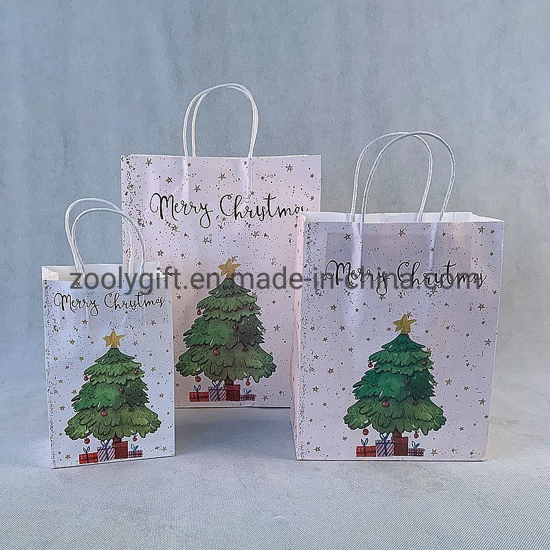 Top Grade Christmas Paper Bag Customize Logo Xmas Gift Paper Bags with Paper Handle