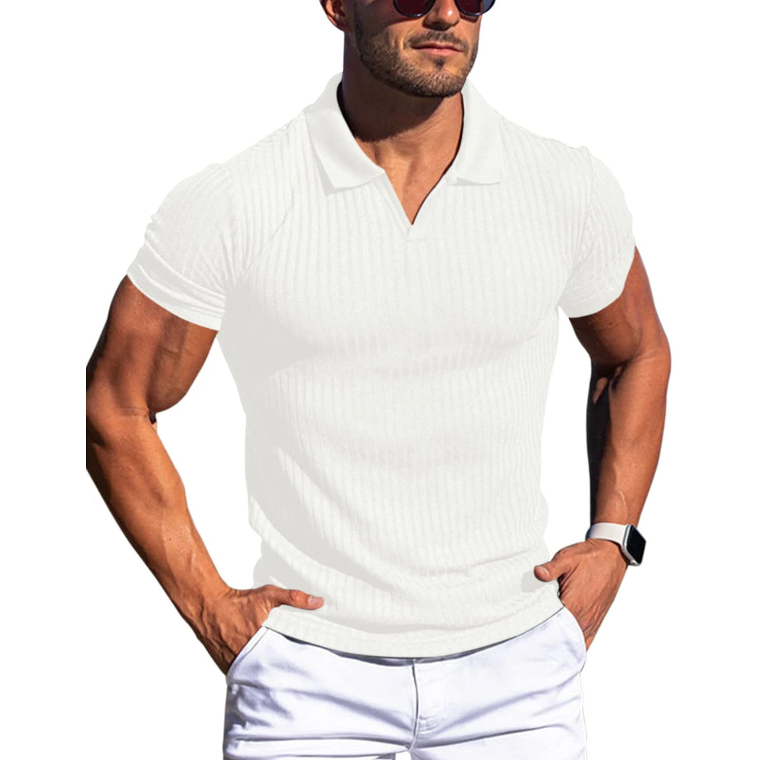 Custom Men Slim Fit High quality/High cost performance  Polo Shirt Custom Made Buttonless V Neck Polo Shirt