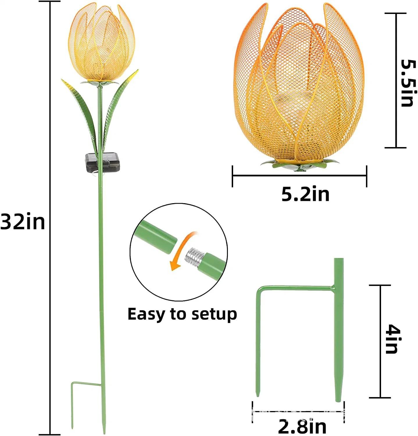 Metal impermeável Tulip Globo esfera de vidro Luz Solar Garden Jogo decoração para Patio Lawn Passarela Aterramento do tampo da mesa