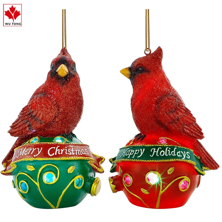 Christmas Canary Decoration, Resin Christmas Tree Decoration, LED Lamp Garden Hanging Decoration