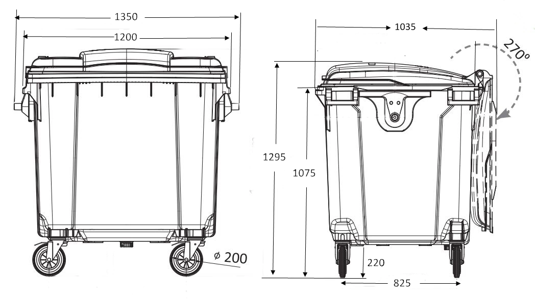 Крупногабаритный наружный материал для работы вне помещений 660L/1100L HDPE Virgin с 4 колесами И ведро для педали и крышки/ пластиковая корзина