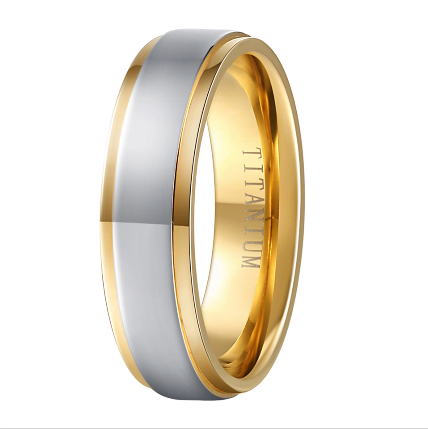 Wholesale/Supplier 6mm Couple Ring Titanium Gold Ring Between Electric Gold Pure Titanium Ring Fashion Jewelry Custom Tr2605