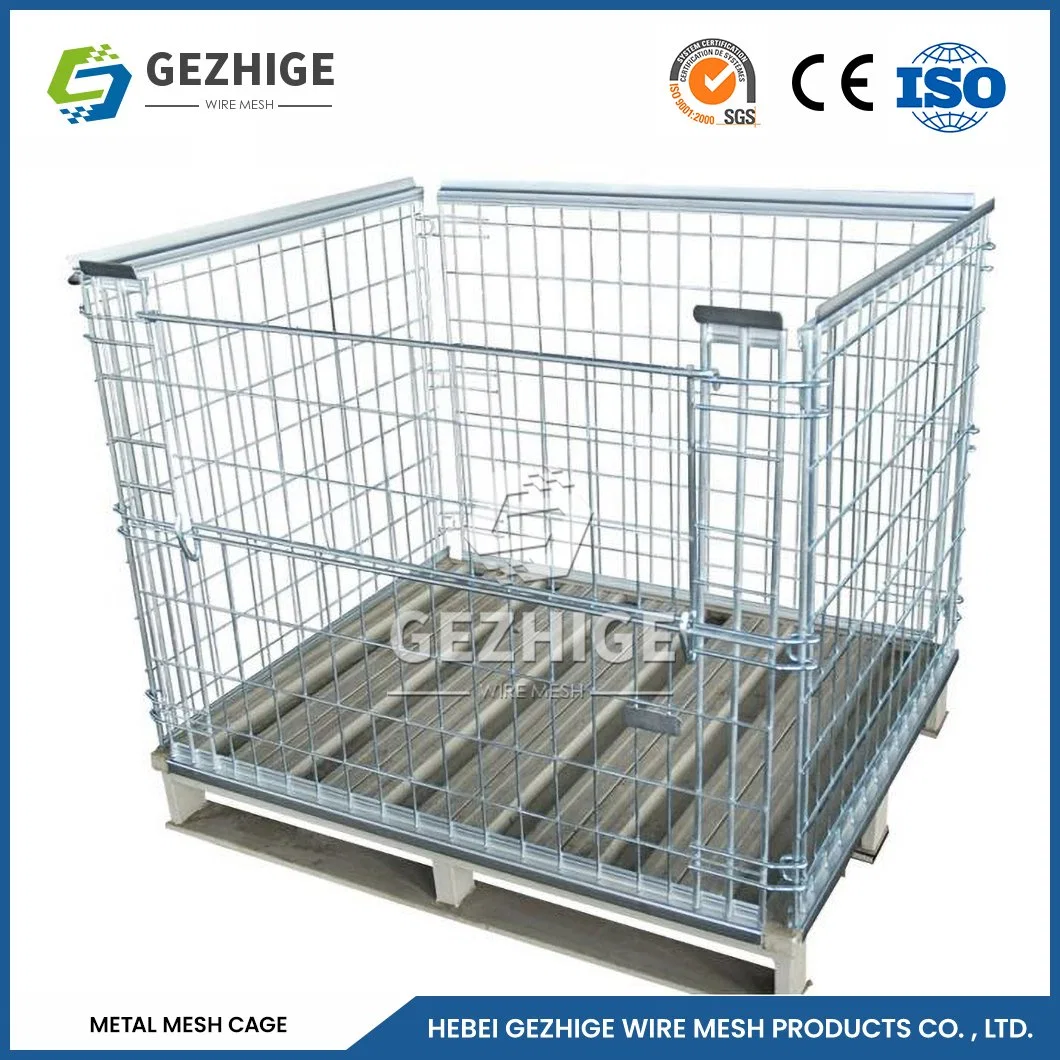 Gezhige China Heavy Foldable Wire Mesh Metal Pallet Folding Warehouse Lockable Storage Cages Wire Mesh Container